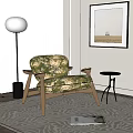 Camouflage Velvet Single Sofa With Wooden Armrests Small Round Side Table In Modern Living Room