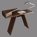 Modern Office Desk Writing Desk Study Table Lamp Books Wooden Table 3d model