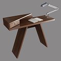 Modern Office Desk Writing Desk Study Table Lamp Books Wooden Table 3d model