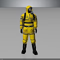 Yellow Protective Suit With A Logo Black Gloves And Black Boots
