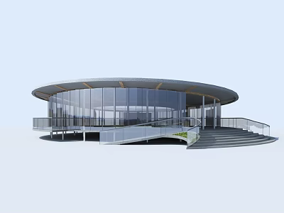 Circular Modern Architectural Design Featuring Glass Curtain Walls Curved Roof And Steps 3d model