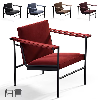 Modern Dining Chair With Red Upholstery Black Metal Frame And Modern Design Armrests 3d model