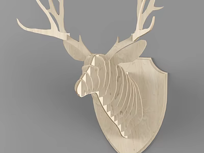 Wooden Deer Head Animal Wall Decor Modern Minimalist Home Wall Decoration 3d model