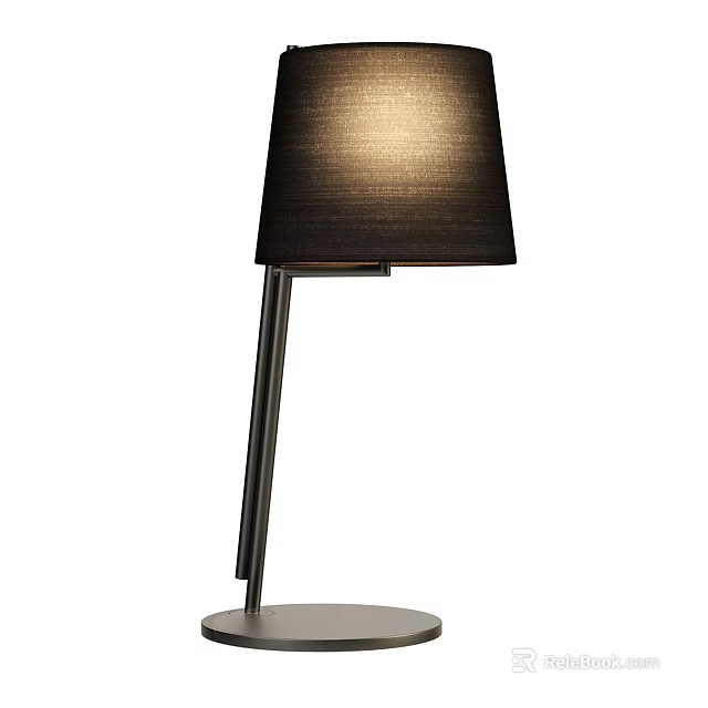 Modern Table Lamp With Sleek Metal Stand Round Base And Dark Fabric Shade 3d model 