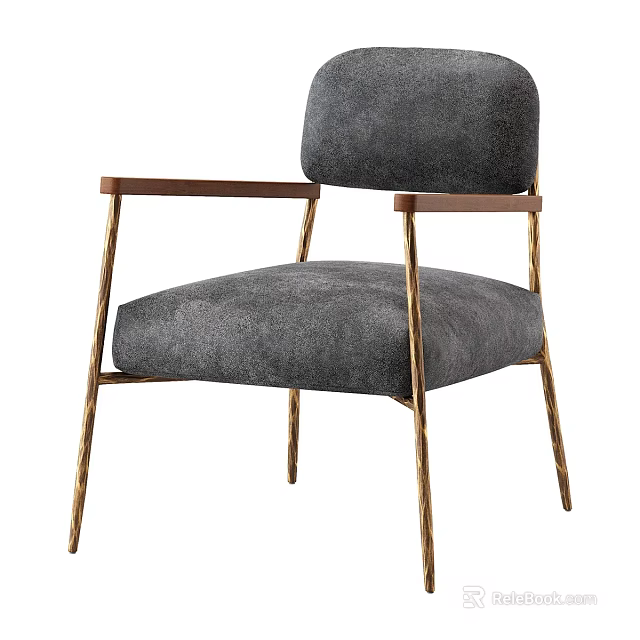 Modern Gray Fabric Single Sofa With Wooden Armrest And Gold Metal Legs 3d model 
