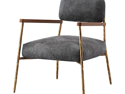 Modern Gray Fabric Single Sofa With Wooden Armrest And Gold Metal Legs 3d model