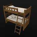Wooden Bunk Bed With Ladder And Mattresses For Kids Bedroom Furniture