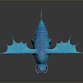 Spiky Blue Winged Dragon with Open Mouth as Fantasy Game Movie Character