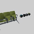 Green Upholstered Public Waiting Seats With Gray Metal Armrests And Side Tables