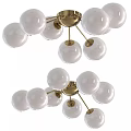 Modern Ceiling Light With Multiple White Spherical Shades And Golden Metal Frame 3d model
