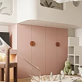 Modern Kids Room Interior With Loft Bed Spiral Staircase Pink Cabinets Round Rug And Toys