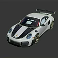 White Sports Car With Black Stripes Rear Spoiler And Golden Alloy Wheels