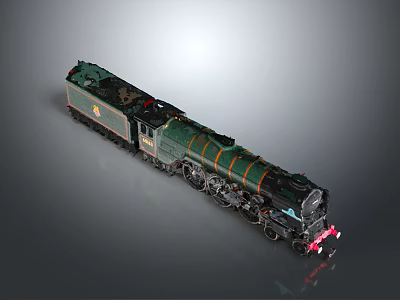 Vintage Steam Train Locomotive With Green Exterior 3d model