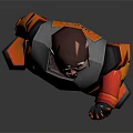 Game Character In Orange And Gray Armored Suit With Glasses Standing Pose