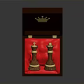 Elegant Wooden Box Open With Red Lining Containing Two Scepters And Golden Crown On Lid