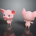 Cute Pink Pig Cartoon Character 3D Model Front And Back View 3d model