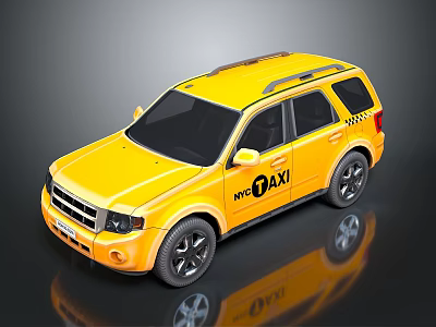 Yellow Taxi SUV Exterior Design With Black Windows And Roof Rack 3d model
