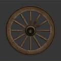 Traditional Wooden Cart Wheel With Spokes And Central Metal Hub