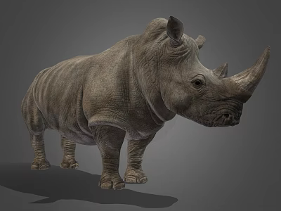 Detailed Realistic Rhinoceros 3D Model in Standing Pose on Gray Background 3d model