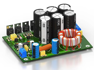 Industrial Equipment Green Circuit Board With Capacitors Coil And Electronic Components 3d model