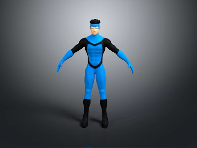 Blue and Black Humanoid Character in Standing Pose with Gray Gradient 3D Render Background 3d model
