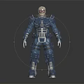 White Haired Human Character In Blue Mechanical Armor Standing Sci Fi Soldier Pose 3d model