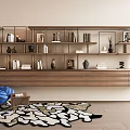 Retro Middle Ancient Study Middle Style Study Desk Solid Wood Bookshelf Cabinet Book Hanging Cabinet Side Cabinet Book Shelf Middle Style Carpet Petal Single Chair 3d model