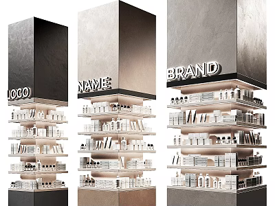 Modern Display Shelves With Brand Logos Multiple Layers And Organized Retail Products 3d model
