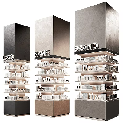 Modern Display Shelves With Brand Logos Multiple Layers And Organized Retail Products 3d model