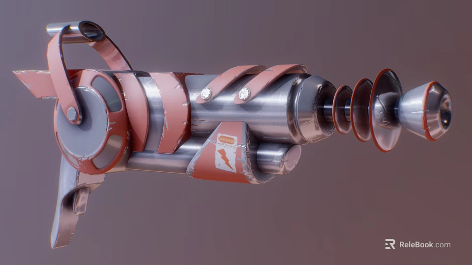Sci Fi Weapon With Metallic Structure Red Straps And Circular Barrel Components 3d model 