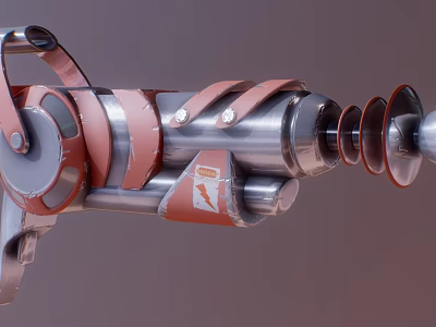 Sci Fi Weapon With Metallic Structure Red Straps And Circular Barrel Components 3d model