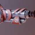 Sci Fi Weapon With Metallic Structure Red Straps And Circular Barrel Components