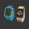 Modern Smart Watches With Blue And White Straps Digital Time Display On Black Background