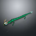 Green Mythical Dragon 3D Rendering With Golden Horns And White Accents