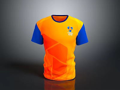Stylish Orange and Blue Geometric Pattern T-shirt Featuring Logo Design 3d model