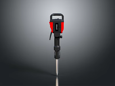 Red And Black Electric Jackhammer With Handle And Metal Chisel Bit For Construction 3d model