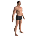 Shirtless Muscular Man Standing In Black Shorts And Barefoot Full Body Pose