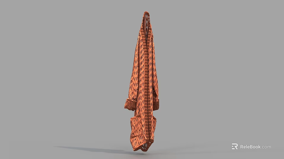 Traditional Decorative Orange Robe With Intricate Black Patterns Hanging Apparel Design 3d model 