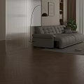 Beige Leather Sofa And White Round Coffee Table Set With Cushions For Contemporary Living Room