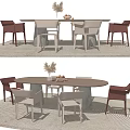 Modern Dining Table and Chair Combination Ornaments Carpet Single Chair 3d model
