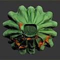 Green Floral Dress With Orange Flower Decorations And Flared Skirt