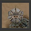 Decorative Model With Wooden Base Water Scene Flag Red Details And Metal Structure