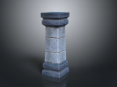 Gray Cracked Stone Pillar With Textured Surface And Square Top Base 3d model