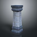 Gray Cracked Stone Pillar With Textured Surface And Square Top Base 3d model