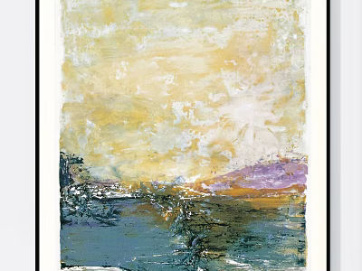 Abstract Painting With Yellow Blue Purple Hues Sky Water And Landscape 3d model