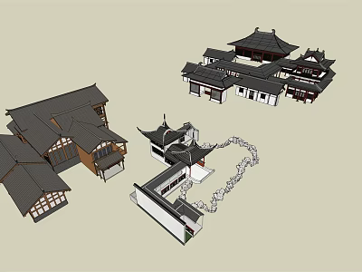 Traditional Ancient Architecture Design With Classic Roofs Courtyard Layout And Structural Details 3d model
