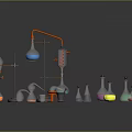 Colorful Electronic Lab Testing Equipment With Metal Stands On Reflective Black Surface