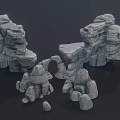 Gray Rock Scene Components With Stacked Stone Blocks Rock Platforms And Scattered Stones