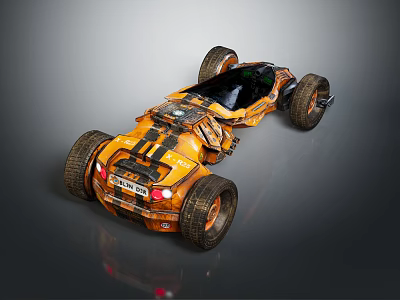 Orange Off Road Modified Car With Large Wheels Black Stripes And Futuristic Design 3d model