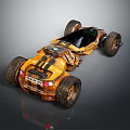 Orange Off Road Modified Car With Large Wheels Black Stripes And Futuristic Design